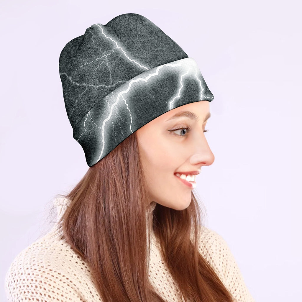White Lightning Print Beanie