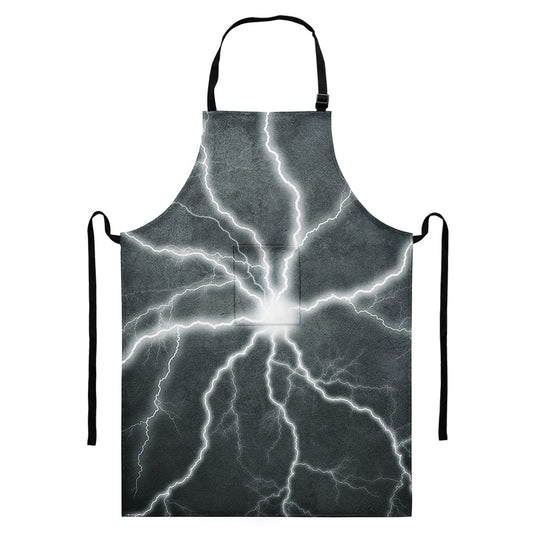 White Lightning Print Bib Apron With Pocket