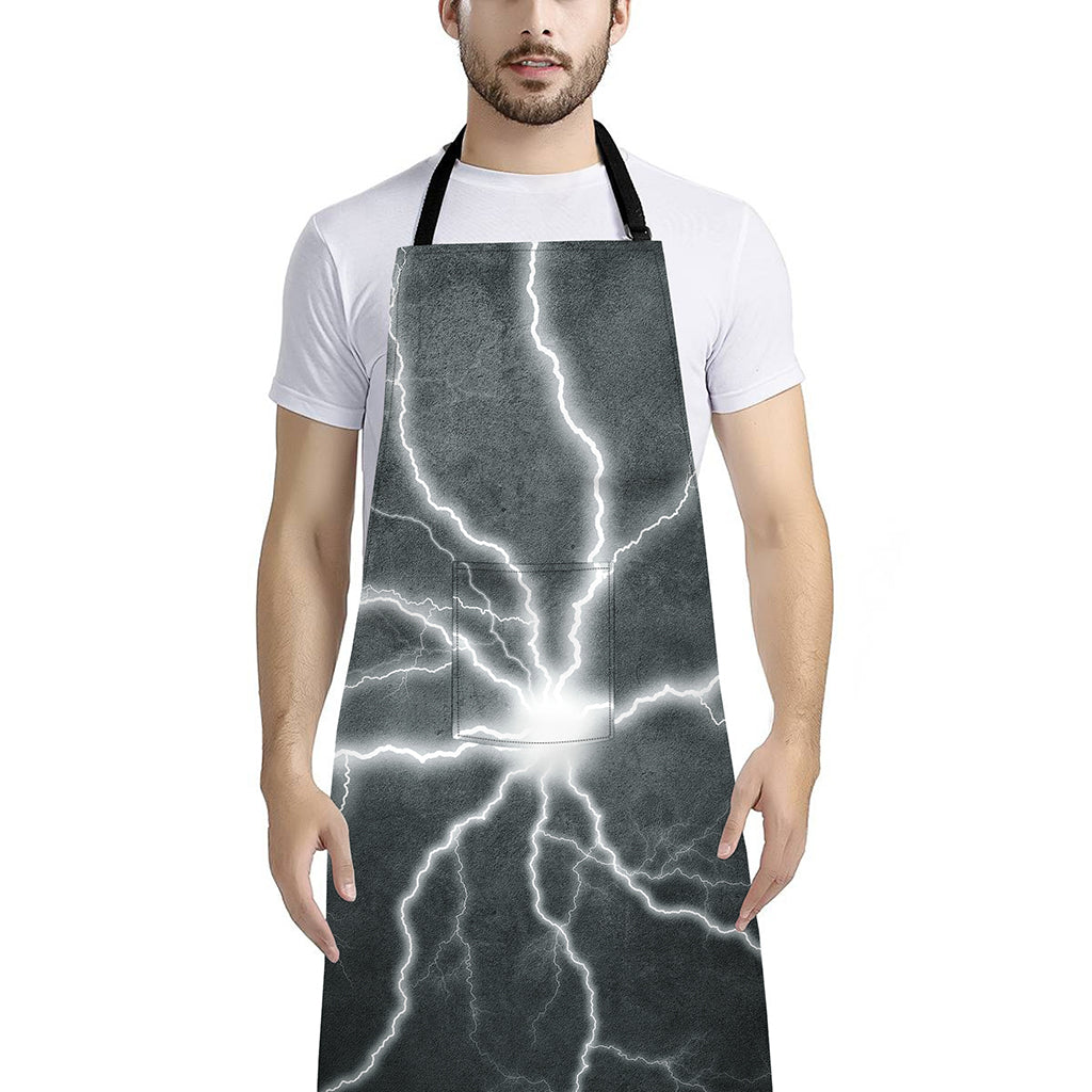 White Lightning Print Bib Apron With Pocket
