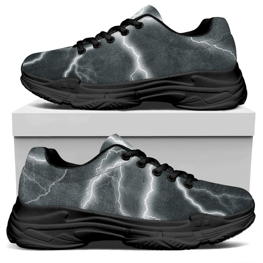 White Lightning Print Black Chunky Shoes