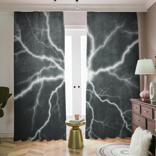 White Lightning Print Blackout Pencil Pleat Curtains