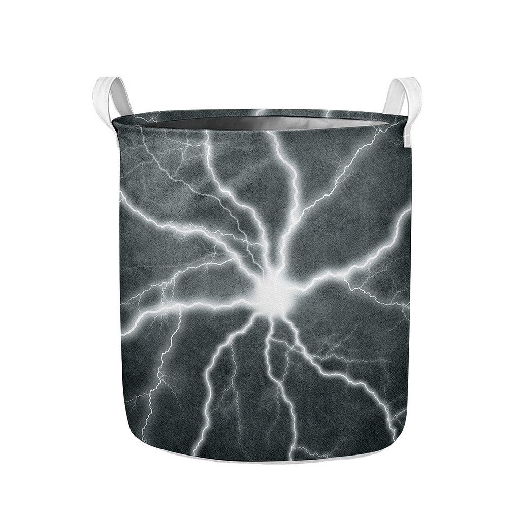 White Lightning Print Collapsible Laundry Basket