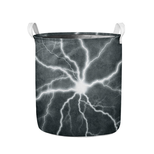 White Lightning Print Collapsible Laundry Basket