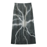 White Lightning Print Cotton Front Slit Maxi Skirt