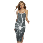 White Lightning Print Cross Back Cami Dress