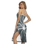 White Lightning Print Cross Back Cami Dress