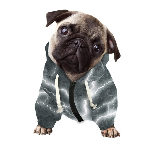 White Lightning Print Dog Zip Up Hoodie