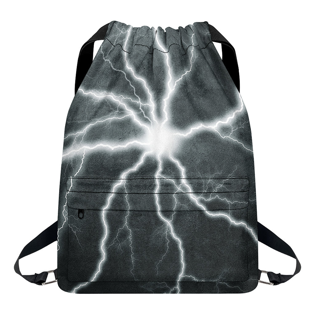 White Lightning Print Drawstring Backpack