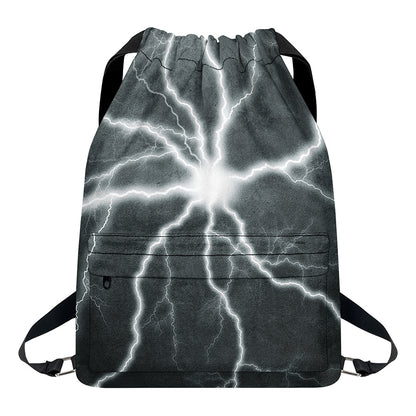 White Lightning Print Drawstring Backpack
