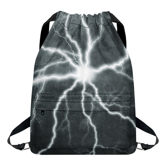 White Lightning Print Drawstring Backpack