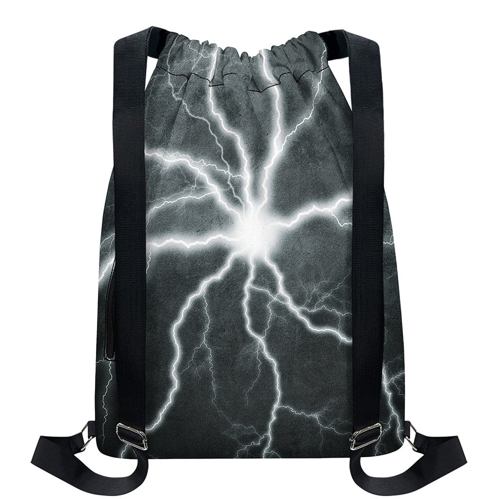 White Lightning Print Drawstring Backpack