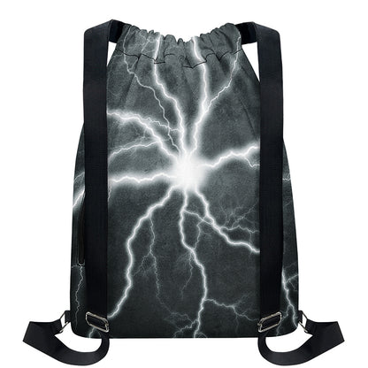 White Lightning Print Drawstring Backpack