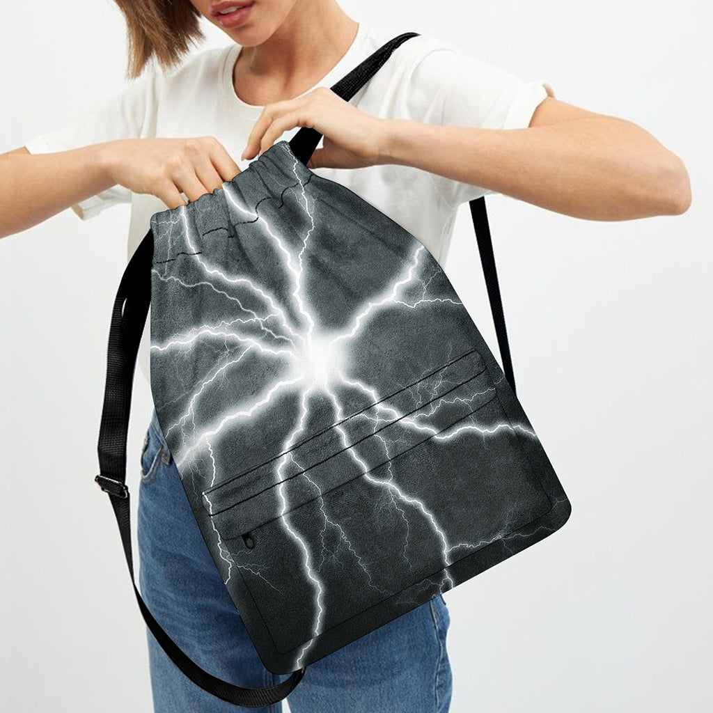 White Lightning Print Drawstring Backpack