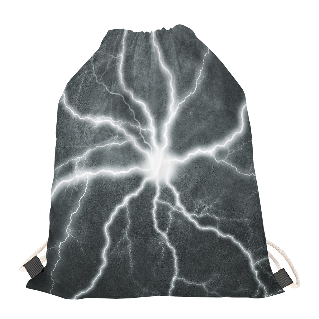 White Lightning Print Drawstring Bag