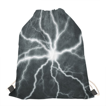 White Lightning Print Drawstring Bag