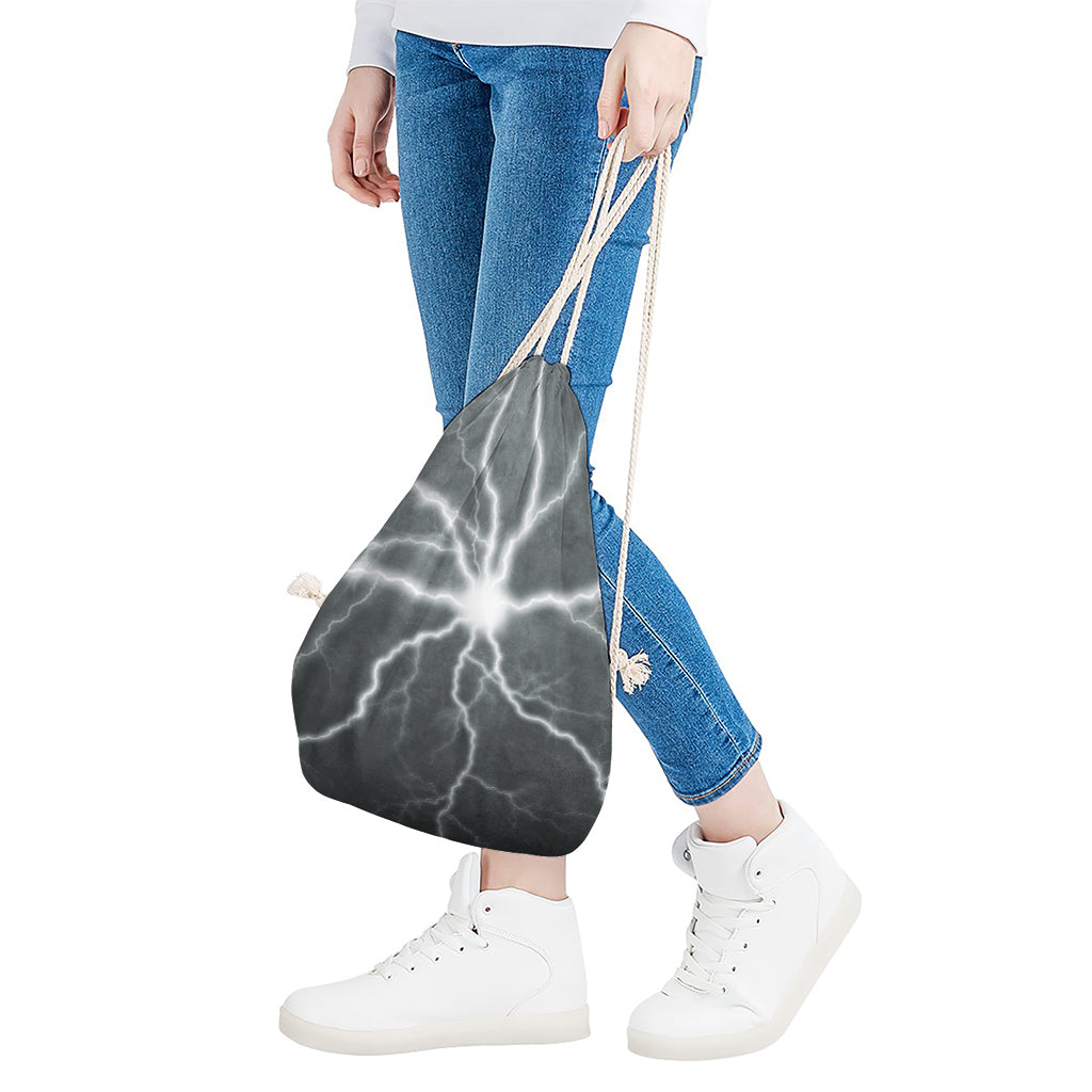 White Lightning Print Drawstring Bag