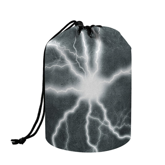 White Lightning Print Drawstring Makeup Bag