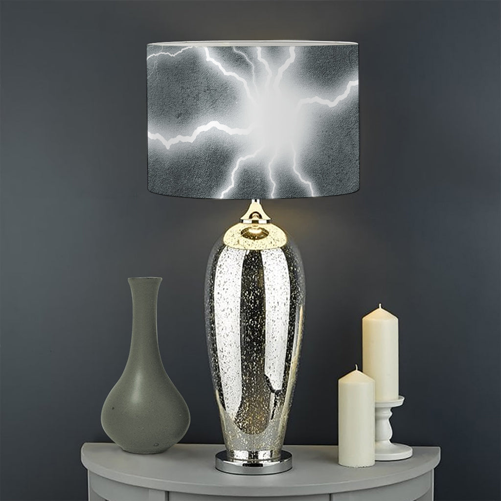 White Lightning Print Drum Lamp Shade