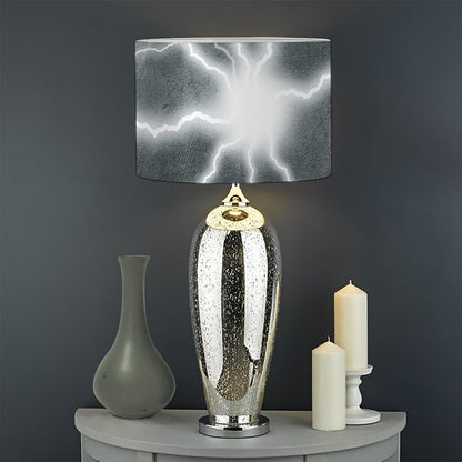 White Lightning Print Drum Lamp Shade