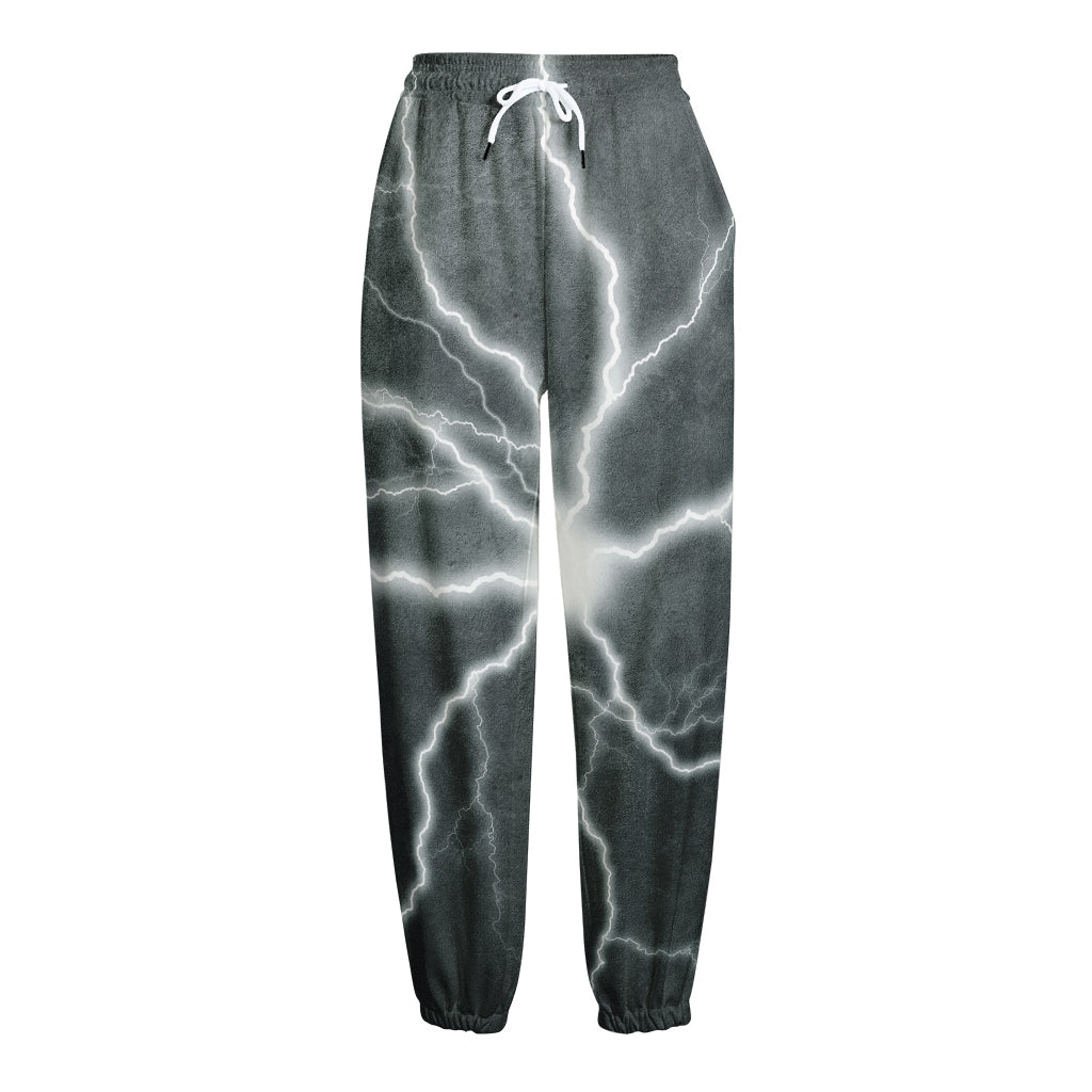 White Lightning Print Fleece Lined Knit Pants