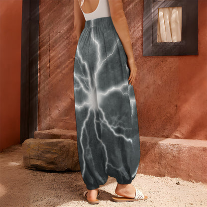 White Lightning Print Harem Pants