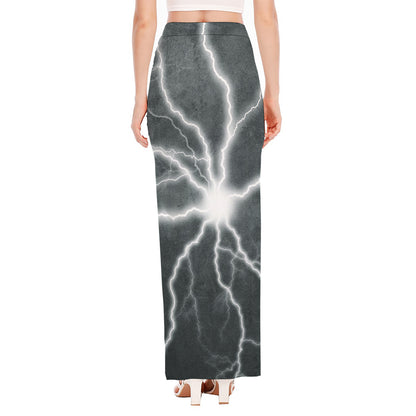 White Lightning Print High Slit Maxi Skirt