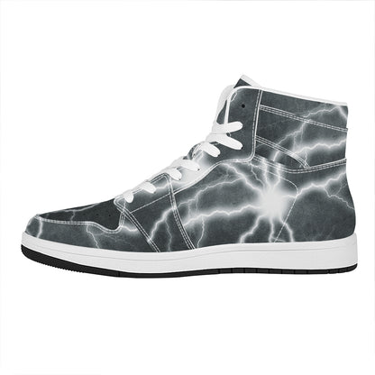 White Lightning Print High Top Leather Sneakers