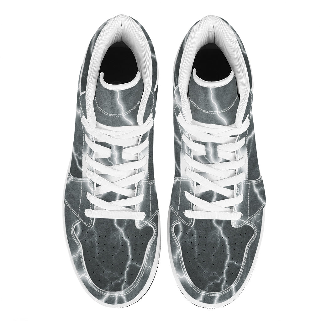 White Lightning Print High Top Leather Sneakers