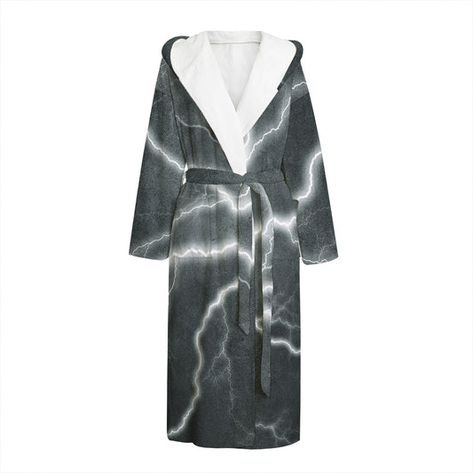 White Lightning Print Hooded Bathrobe