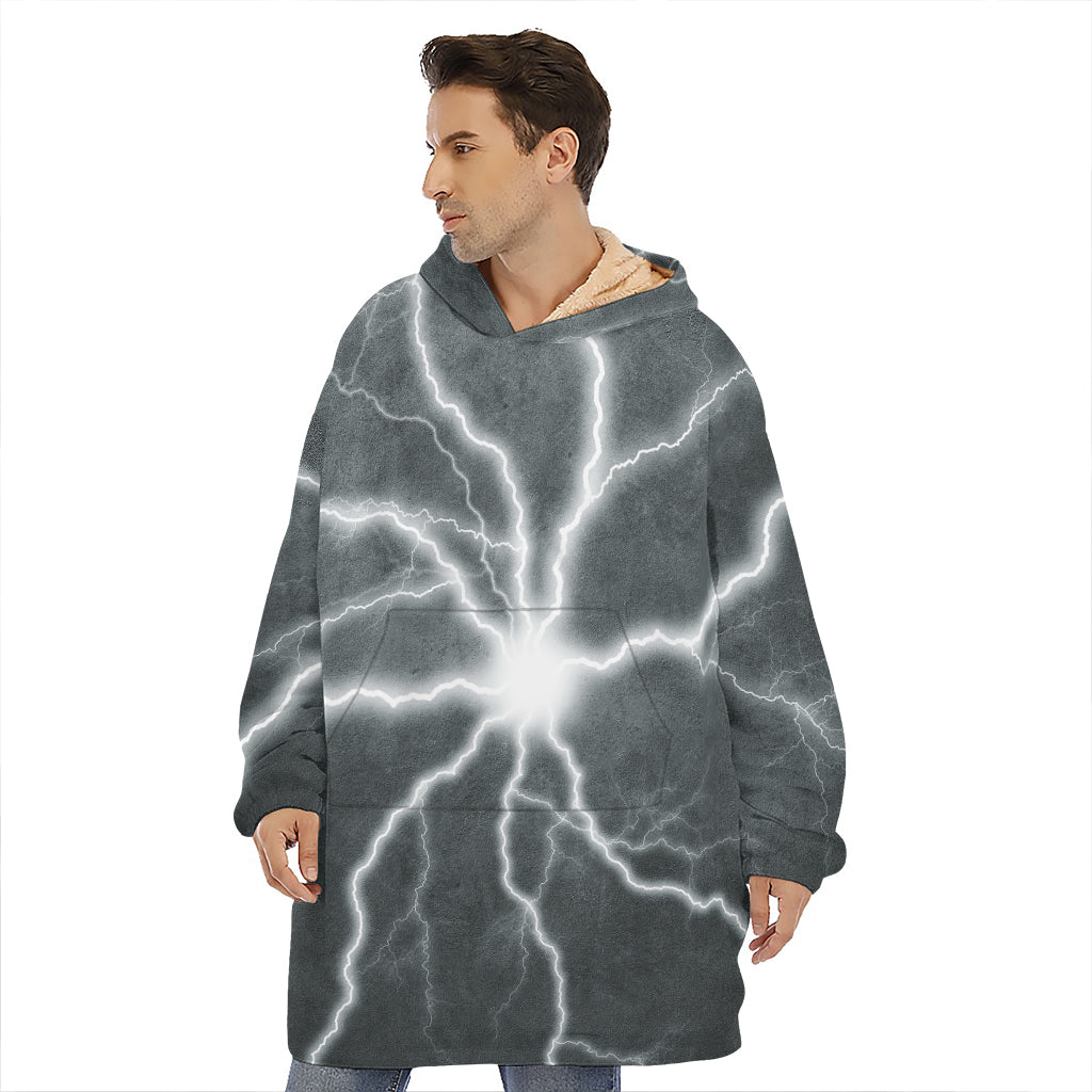 White Lightning Print Hoodie Blanket