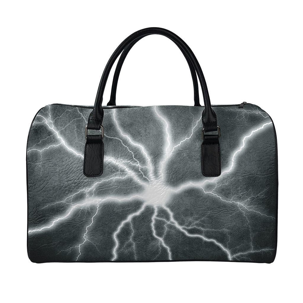 White Lightning Print Leather Duffle Bag