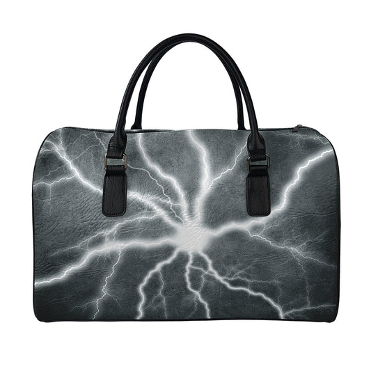 White Lightning Print Leather Duffle Bag