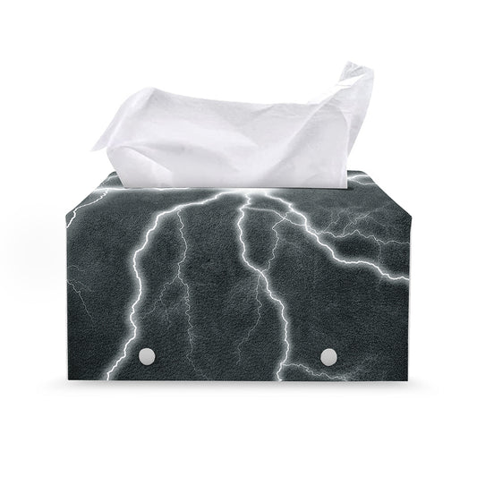 White Lightning Print Leather Tissue Box Cover