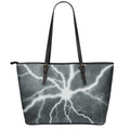 White Lightning Print Leather Tote Bag With Zipper