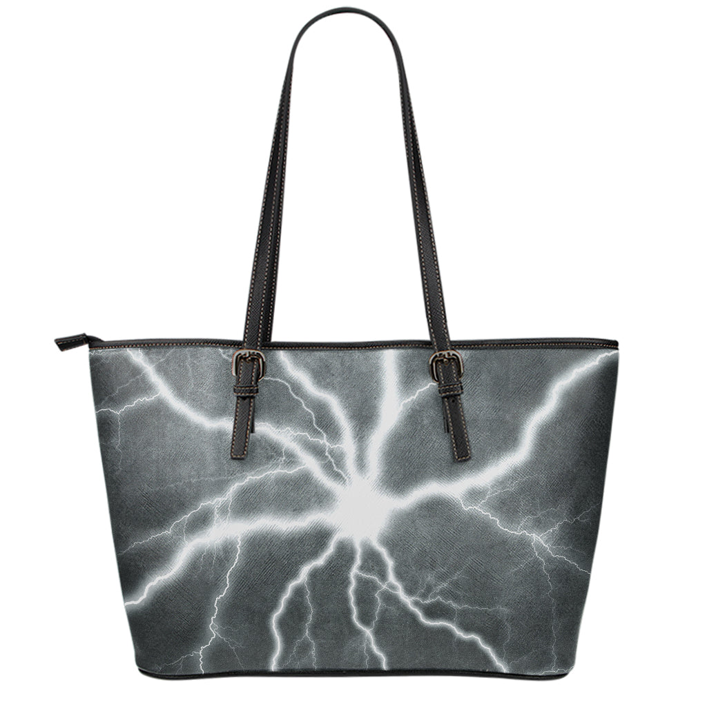 White Lightning Print Leather Tote Bag