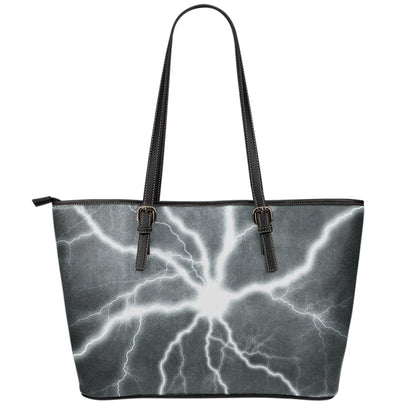 White Lightning Print Leather Tote Bag