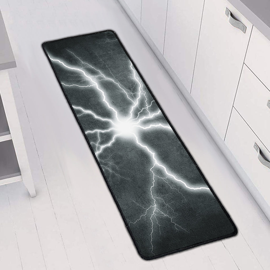 White Lightning Print Long Kitchen Mat