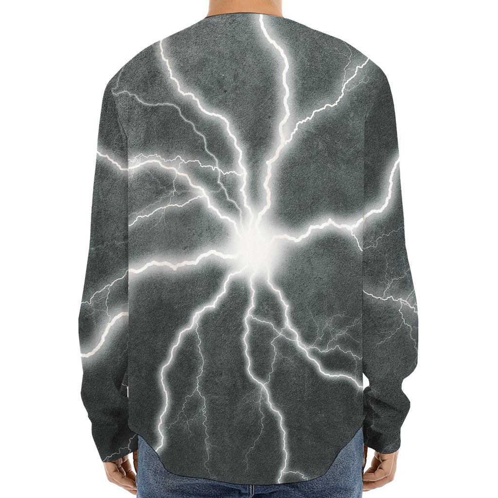 White Lightning Print Long Sleeve Baseball Jersey