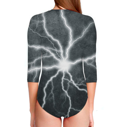 White Lightning Print Long Sleeve Swimsuit