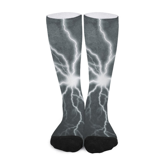White Lightning Print Long Socks
