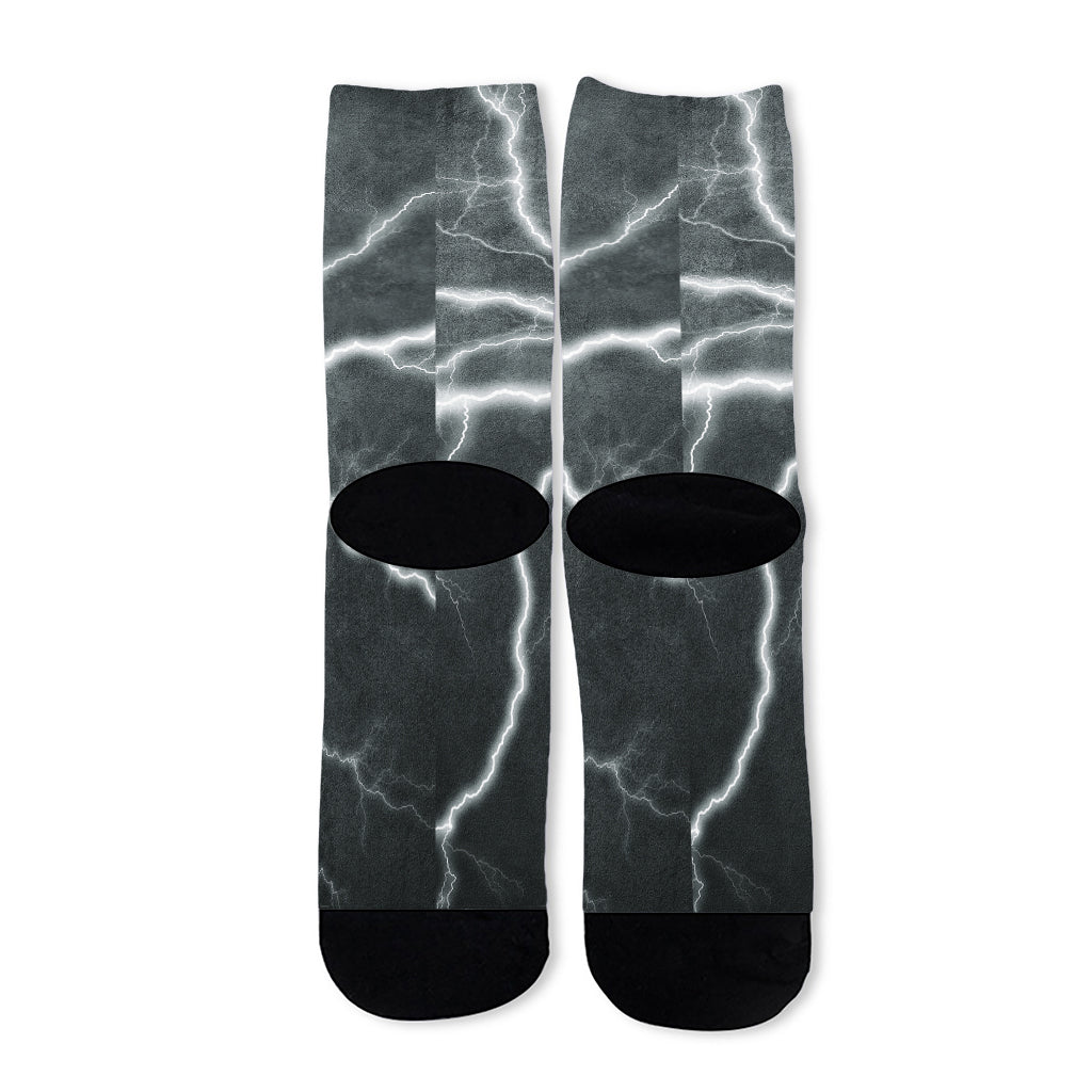White Lightning Print Long Socks