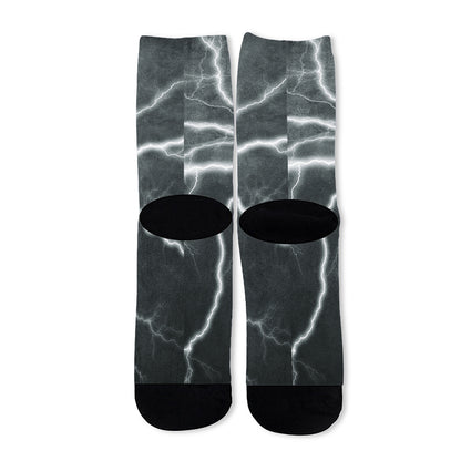 White Lightning Print Long Socks
