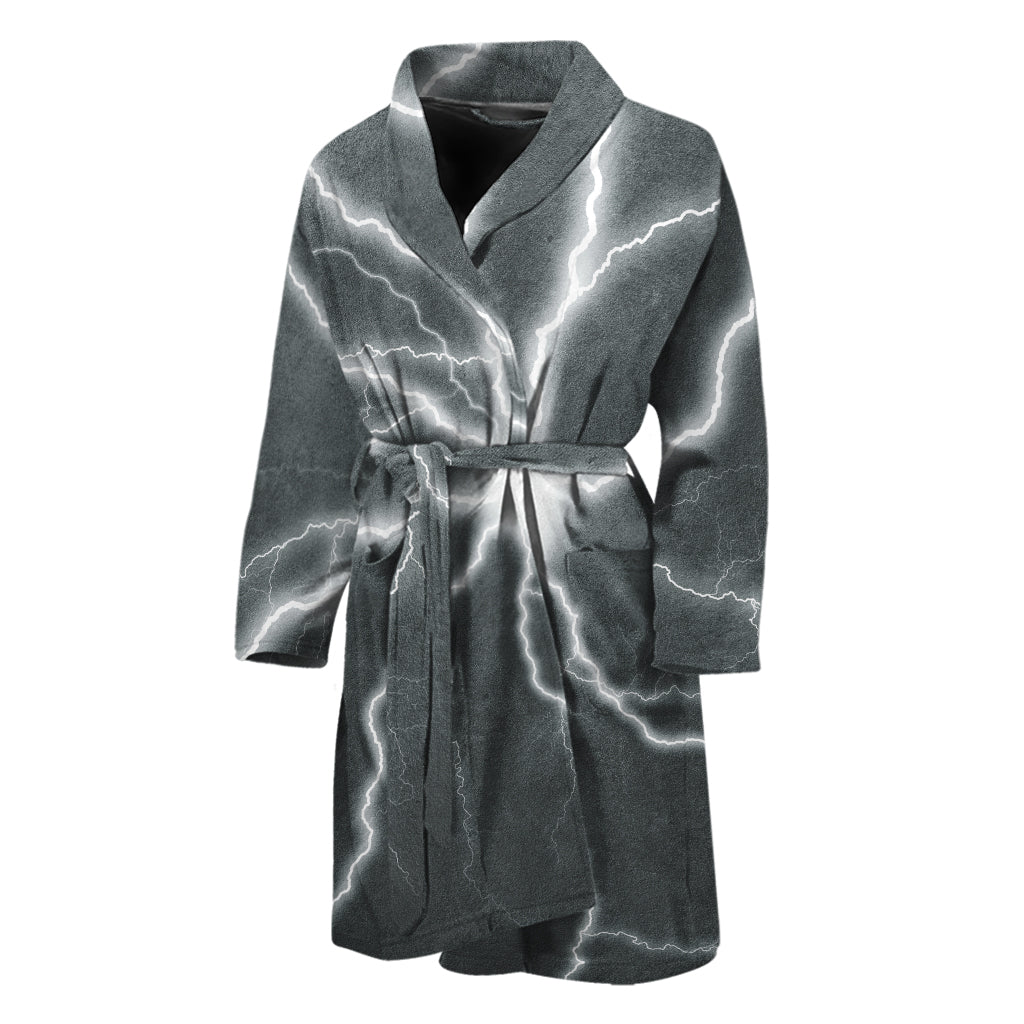 White Lightning Print Men's Bathrobe