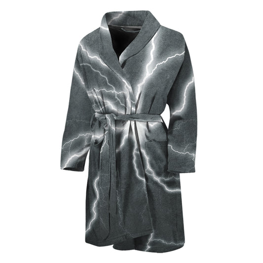 White Lightning Print Men's Bathrobe