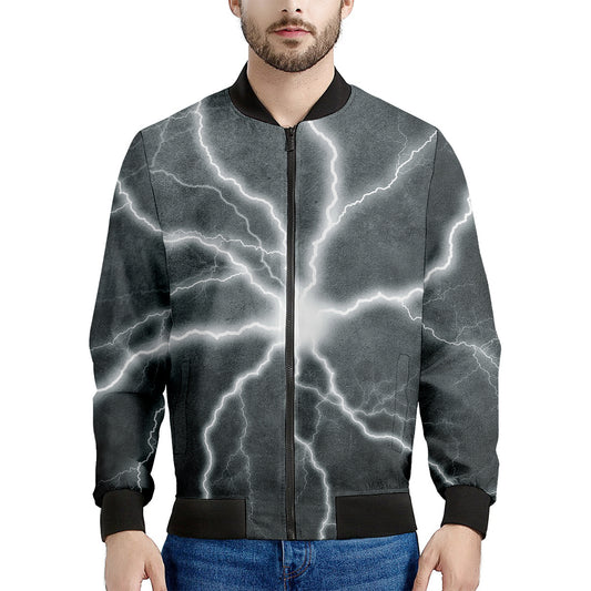 White Lightning Print Men's Bomber Jacket