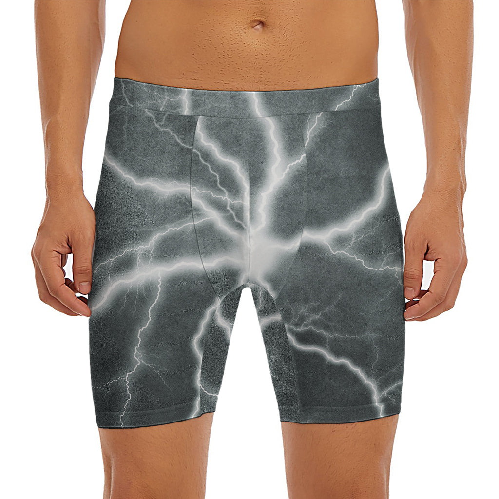 White Lightning Print Men's Long Boxer Briefs