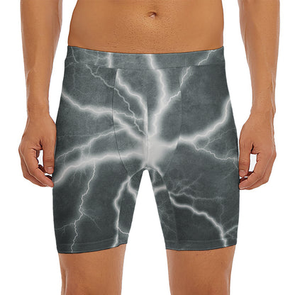 White Lightning Print Men's Long Boxer Briefs