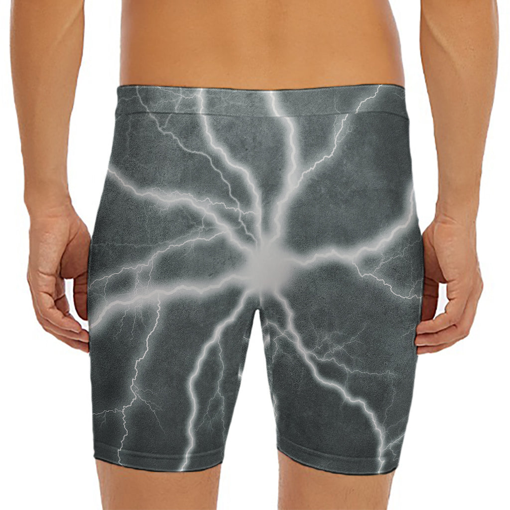 White Lightning Print Men's Long Boxer Briefs