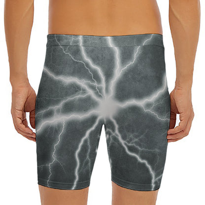 White Lightning Print Men's Long Boxer Briefs