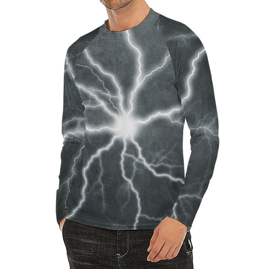 White Lightning Print Men's Long Sleeve Rash Guard